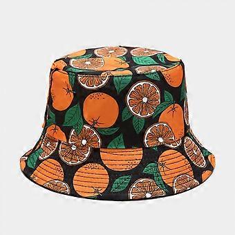 Cute Bucket Hat Beach Fisherman Hats for Women, Reversible Double-Side-Wear, Orange