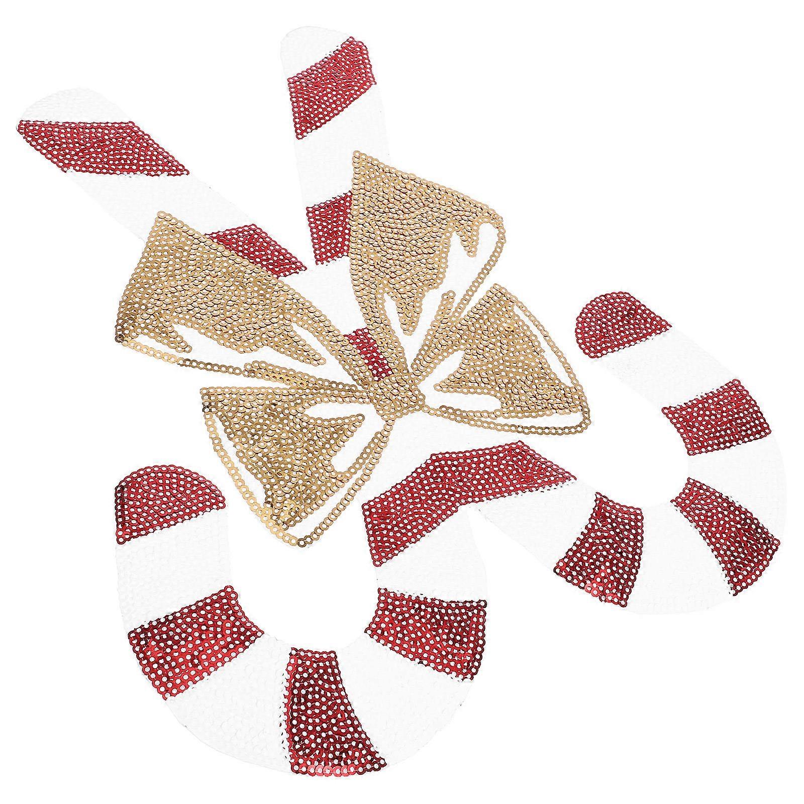 Christmas Candy Cane Sequin Patch for Craft Red Embroidered Patch