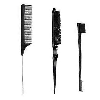 Sleek Bun Brush Set, 3 Piece Hair Brush Set with Rat Tail Comb, Double Edge Brush, Teasing Hair Brush, Bristles Haircut Comb Care Edges Brush Combs fo