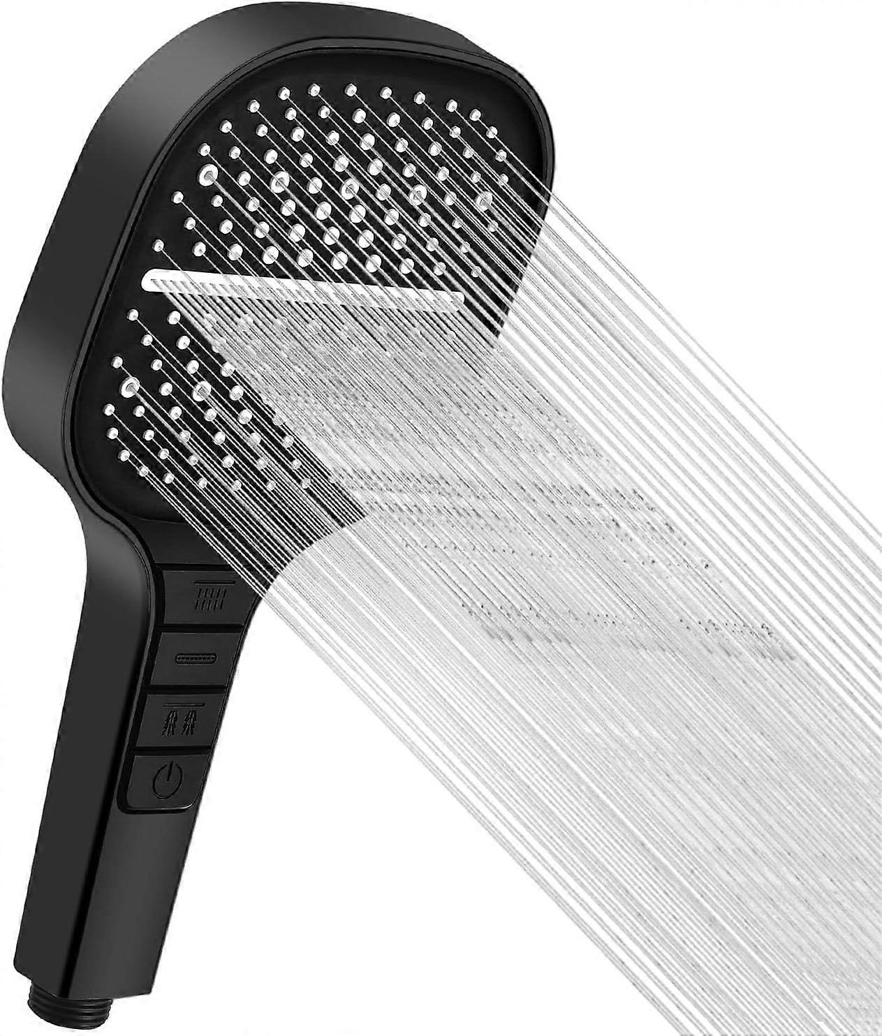 Square High-Pressure Shower Head (Black)