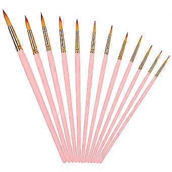12 Stück Pinsel Aquarellpinsel Set Malwerkzeug Kunstbedarf Flexibles Nylon Haar Rosa Stab