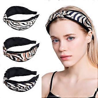 Knyttede pandebånd til kvinder Mode hårbånd til træning Hår styling tilbehør 3 Pack Zebra