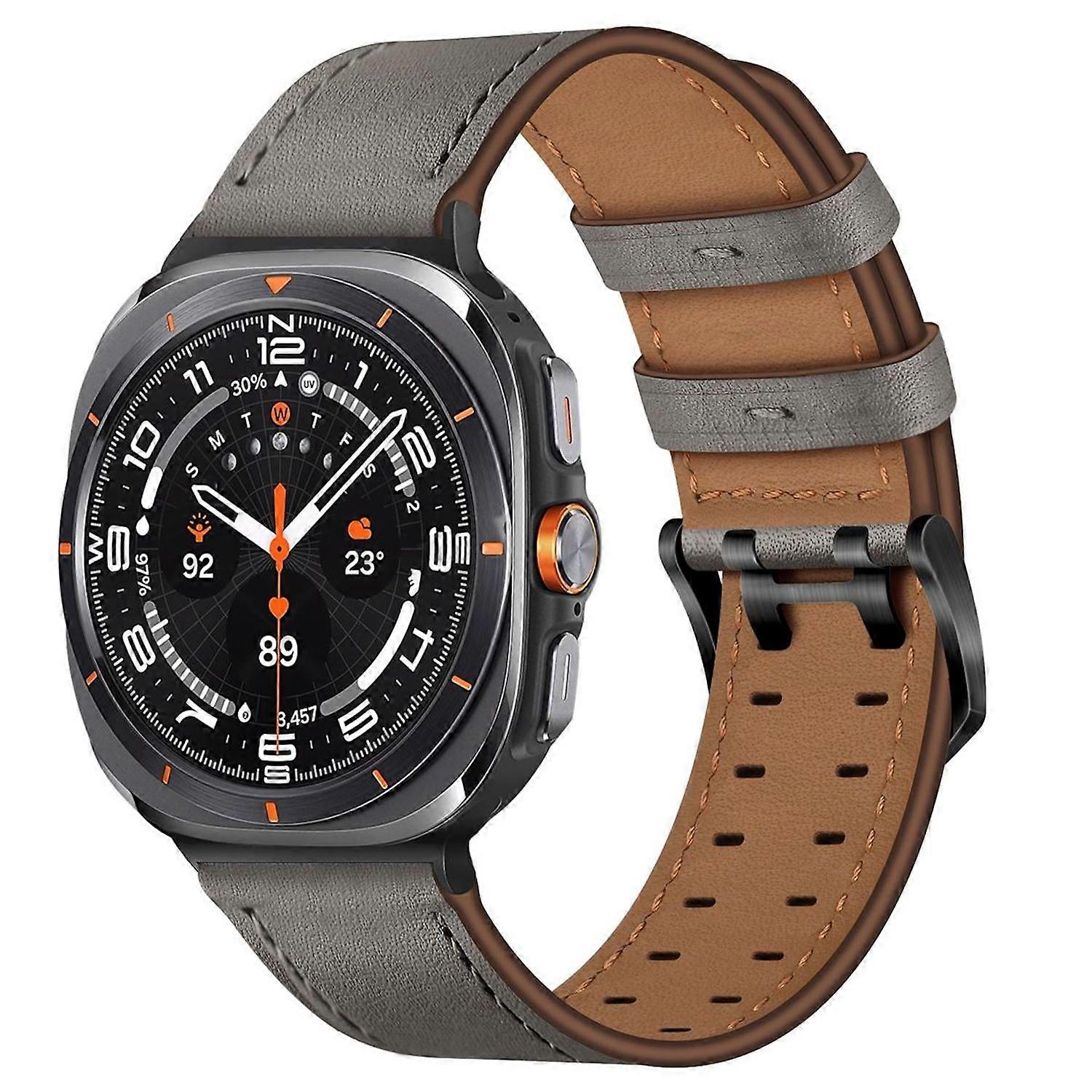 Genuine leather strap with double clasp for Samsung Galaxy Watch 8 / 8 Classic, adjustable, grey