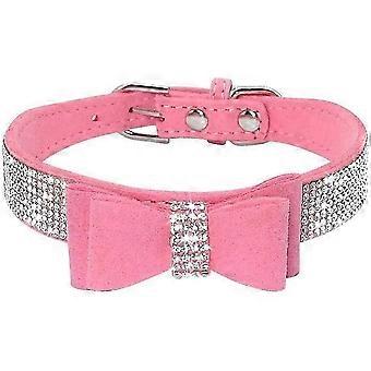 Strass Hundehalsband, Kristall Diamant Haustier Hundehalsband, süße schillernde Hund Strass Halsband, Hundehalsband Geschirr für kleine und mittlere Hunde rosa mittel