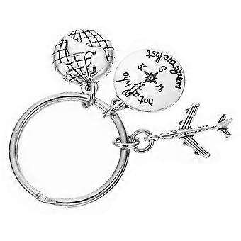 Silver Metal Key Chain Hanging Pendant compatible with Decoration 2Pcs Compass Model