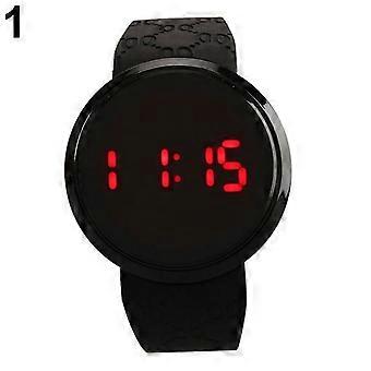 Montre-bracelet homme étanche à écran tactile LED rond avec date et jour, en silicone.
