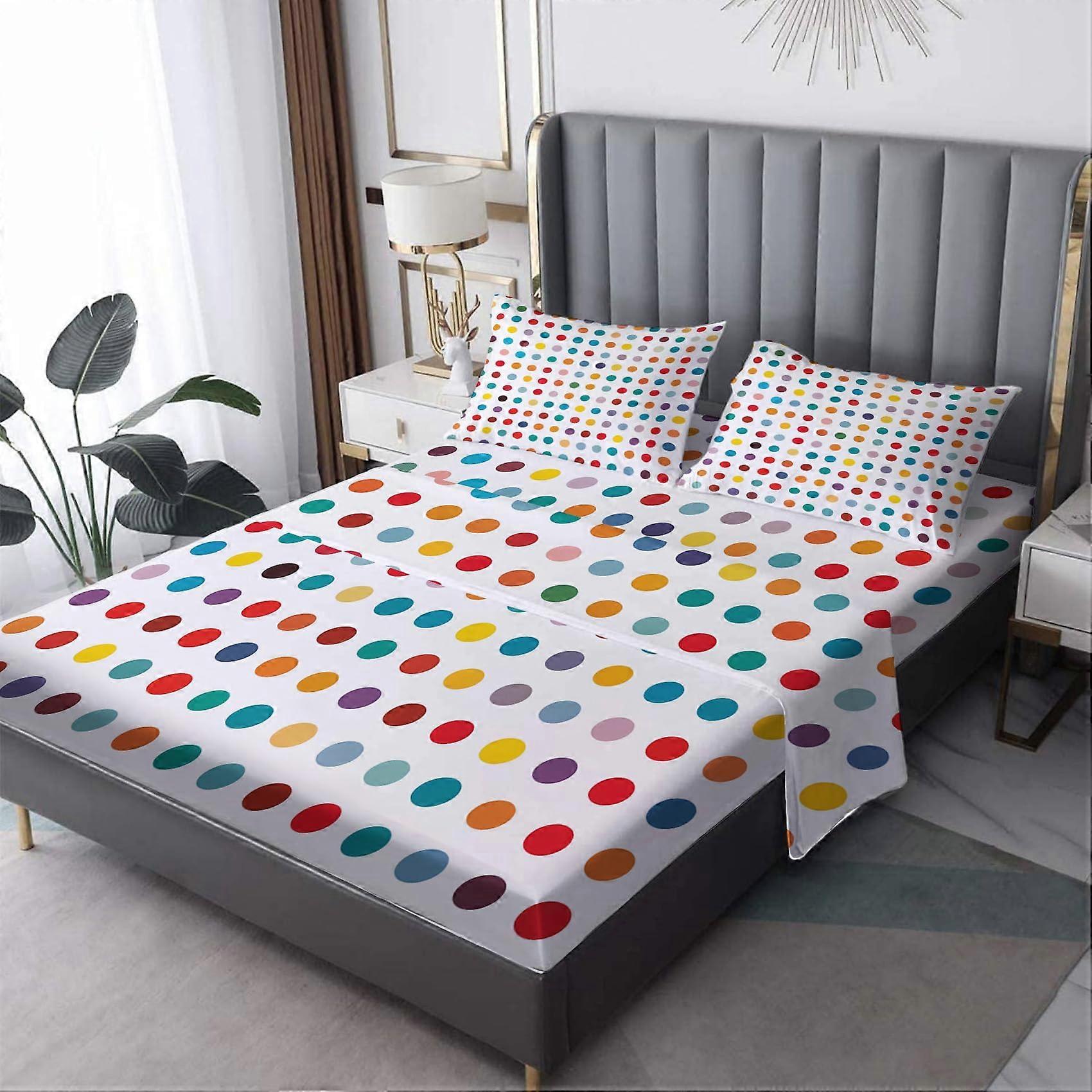 Queen Polka Dot Sheet Set Deep Pocket Soft Microfiber Breathable Bedding with Pillowcases