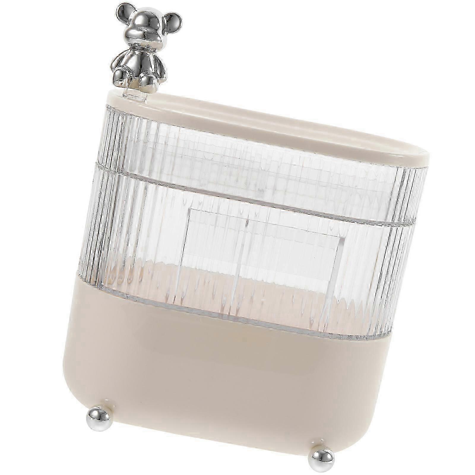Beige Rotating Cosmetics Storage Box For Dust-proof Organizing 1Pack