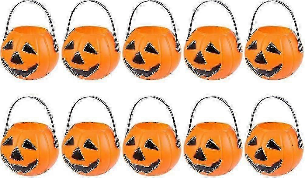 10pcs Halloween Plastic Mini Jack O Lantern Buckets Candy Holders with Handle