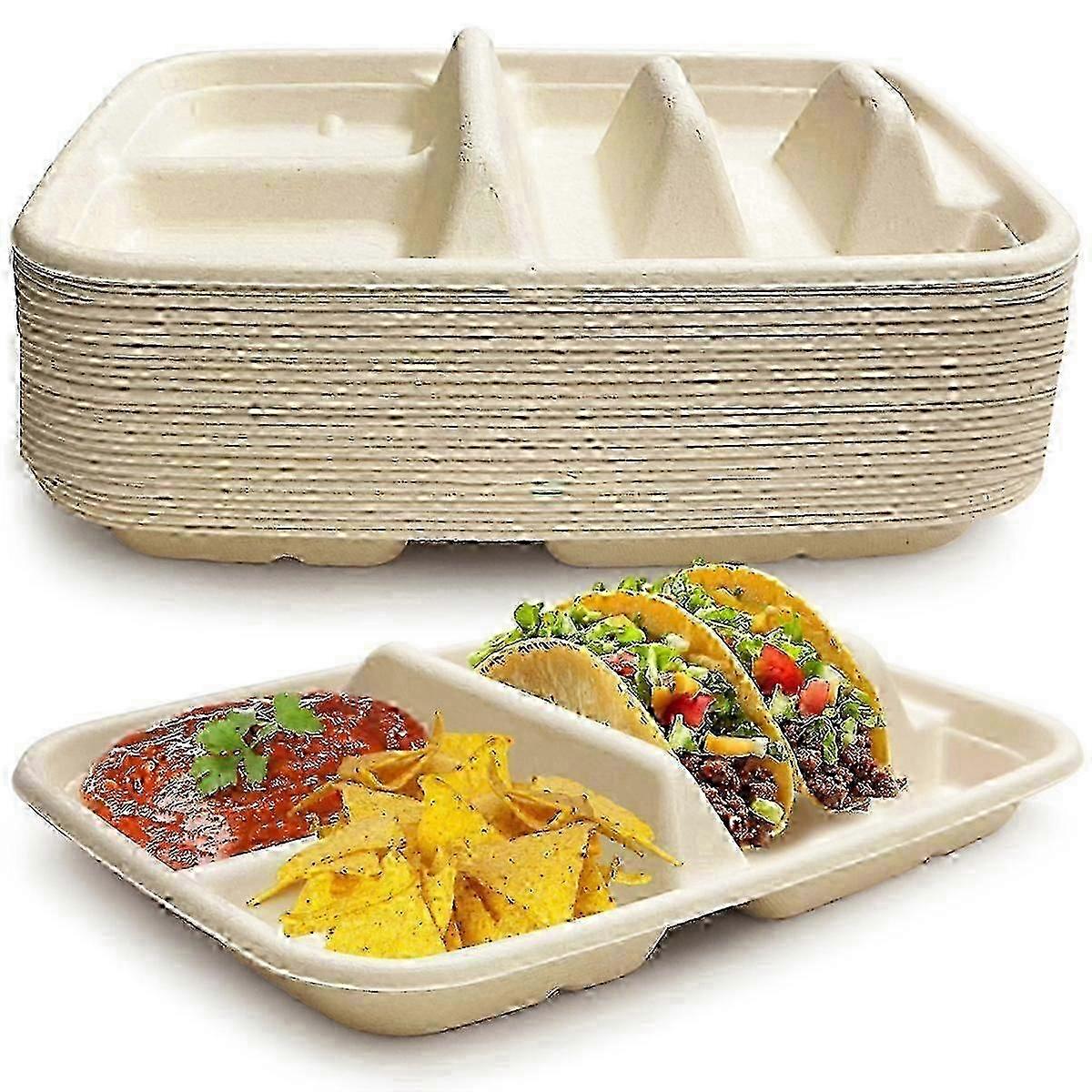 Divided Taco Plates Biodegradable Bamboo