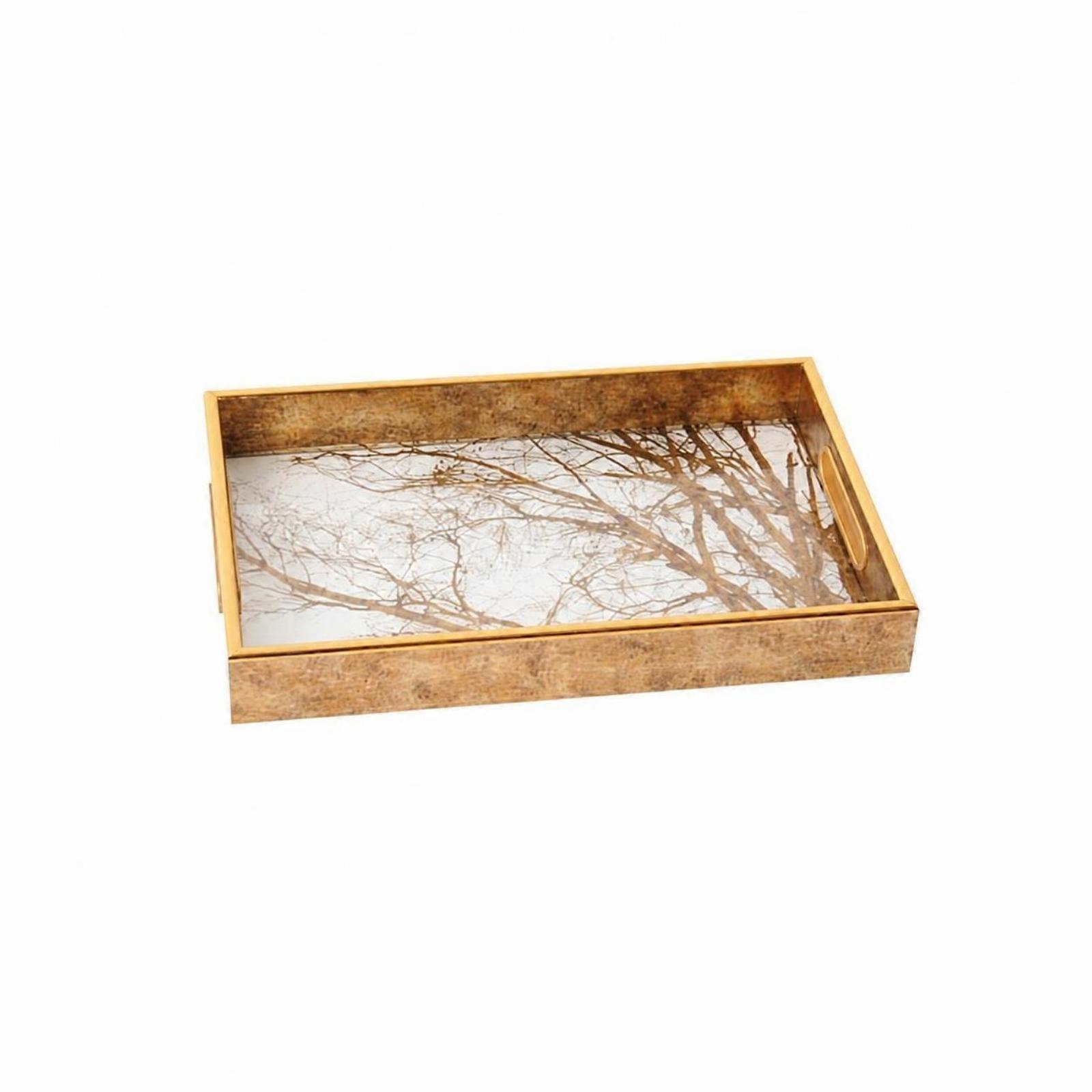 Rectangular Tray with Glass Base | Raised guarding Sides, Tray with Handles, for