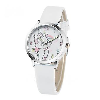 Veeki Cute Cat Cartoon Mosaic Watch Child Leather Watches Cat Pattern Watch Women Wristwatches Clock Feminino Girl Watches(White)