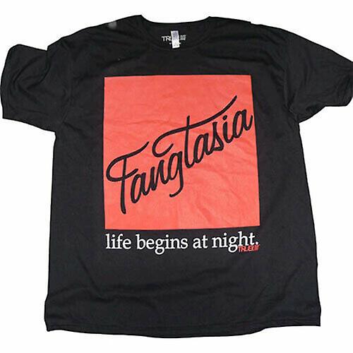 男士黑色T恤尺码合身，印有HBO电视剧《真爱如血》中Fangtasia的标志