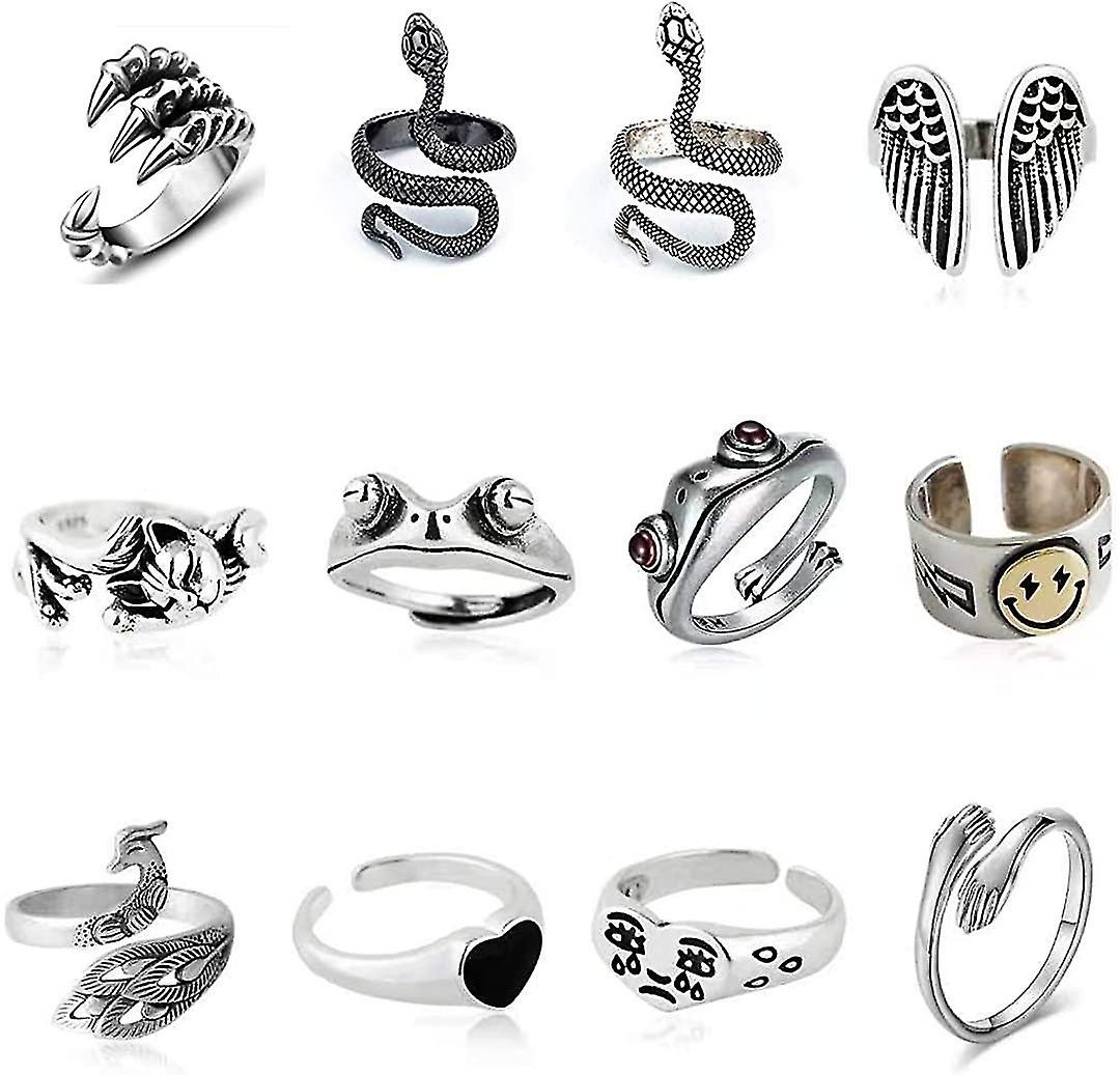 12pcs Vintage Punk Rings For Men