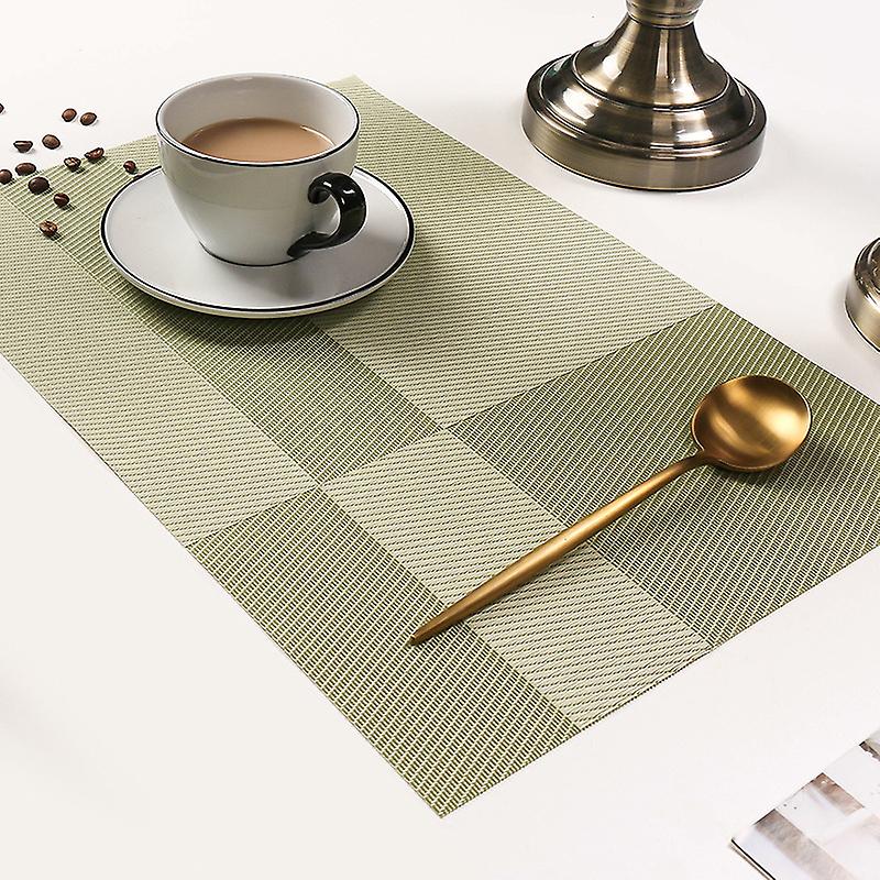 2pcs Placemat Green Solid Color Pvc Mat Plain Horizontal Stripe Table Mat