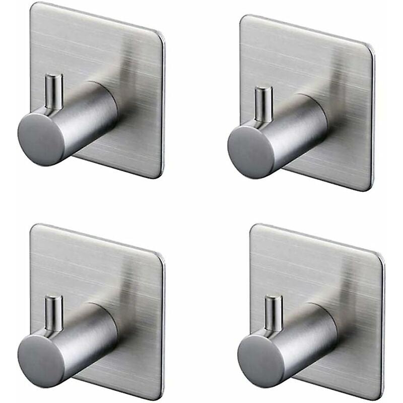 3M Adhesive Hook, Bathroom Wall Hook, Stainless Steel, 4 Pieces（Silver）