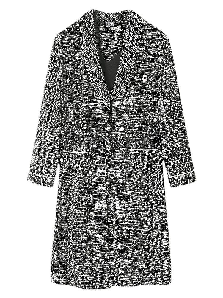 Men's Solid Color Embroidered Lapel Sleepwear Robe With Double Pockets And Sash