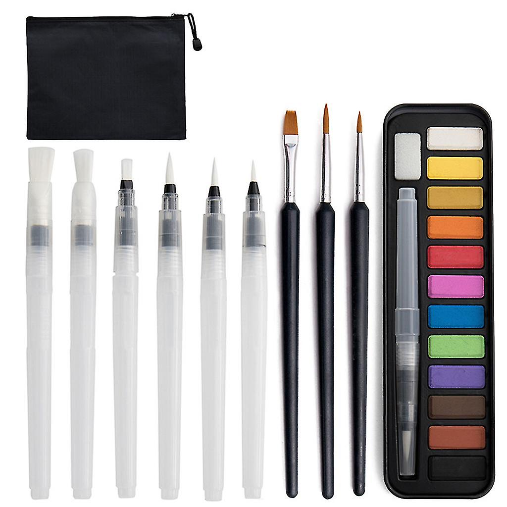 Multi-purpose Solid Watercolor Paints Tools Kit With 10 Flat Fine Paint Brushes