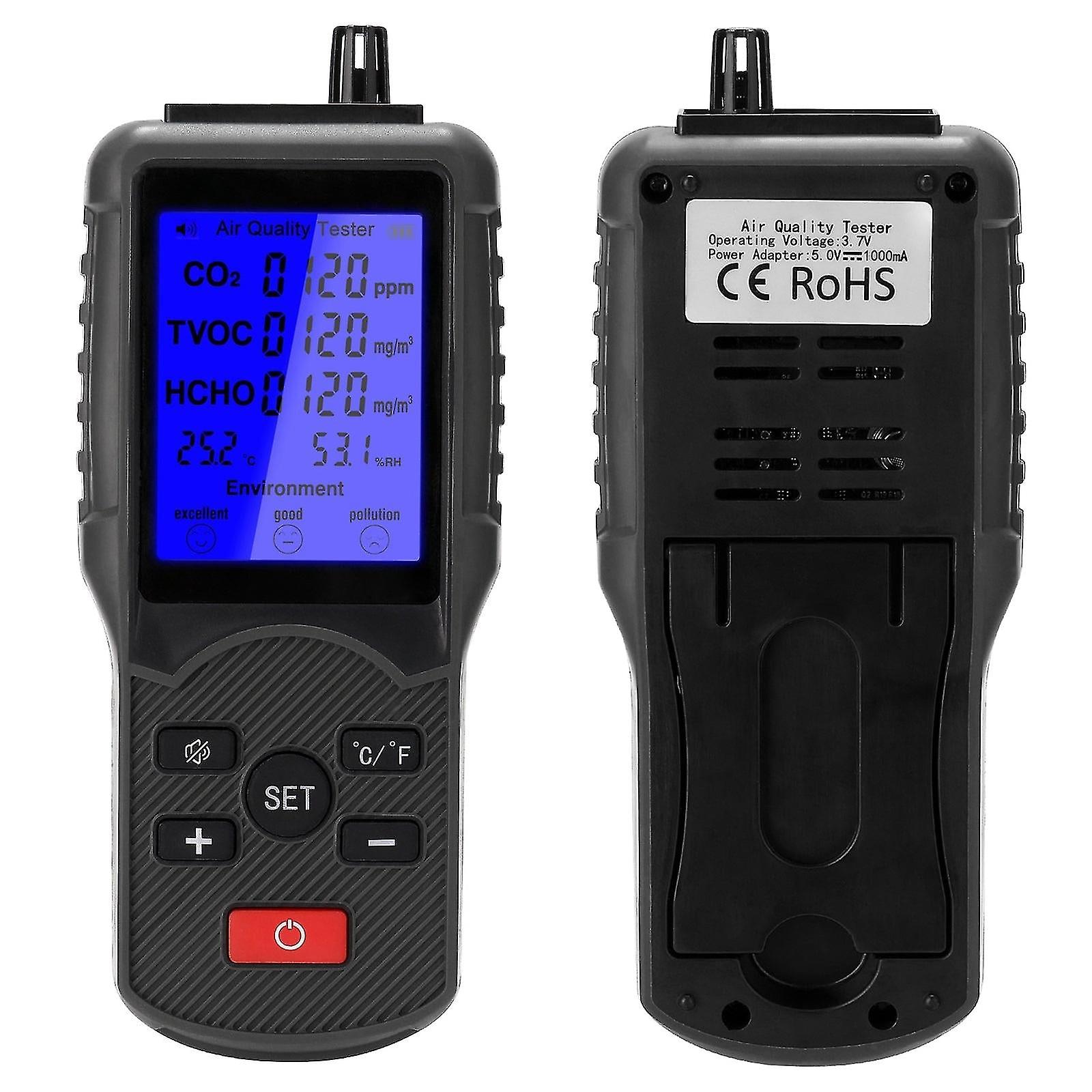 .All In One Air Quality Monitor Indoor Formaldehyde Co2 Detector Pollution Meter Sensor Temperature Humidity Tester Gas