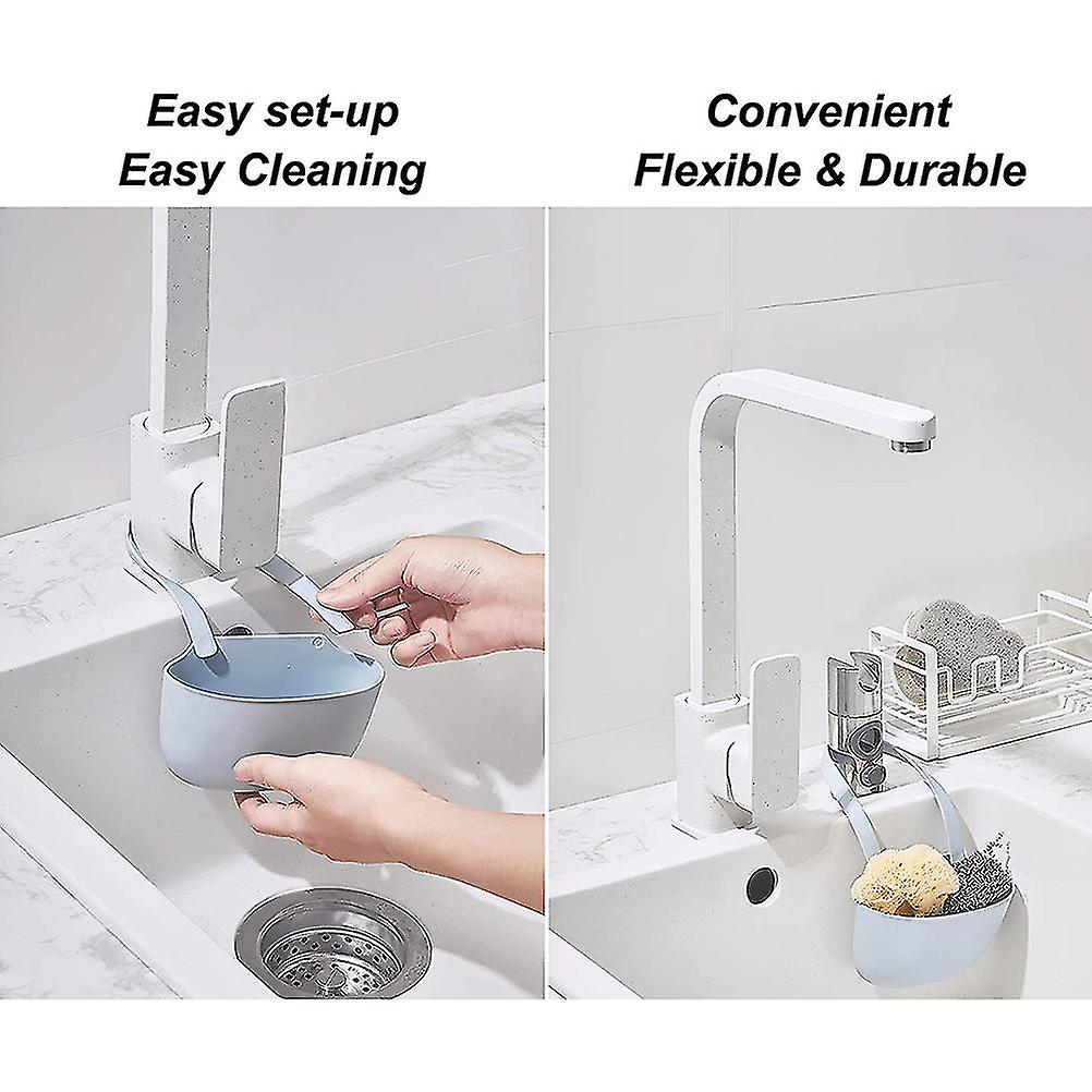 Sink Sponge Holder Hanging Caddy, 13x8.2x5.5cm, White/Gray/Blue