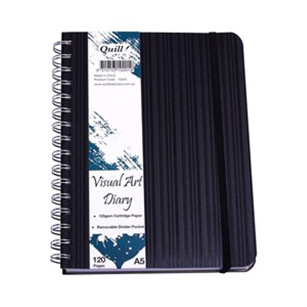 Quill A5 Premium Visual Art Diary Heavy Weight Backing with Pocket 120pg Black