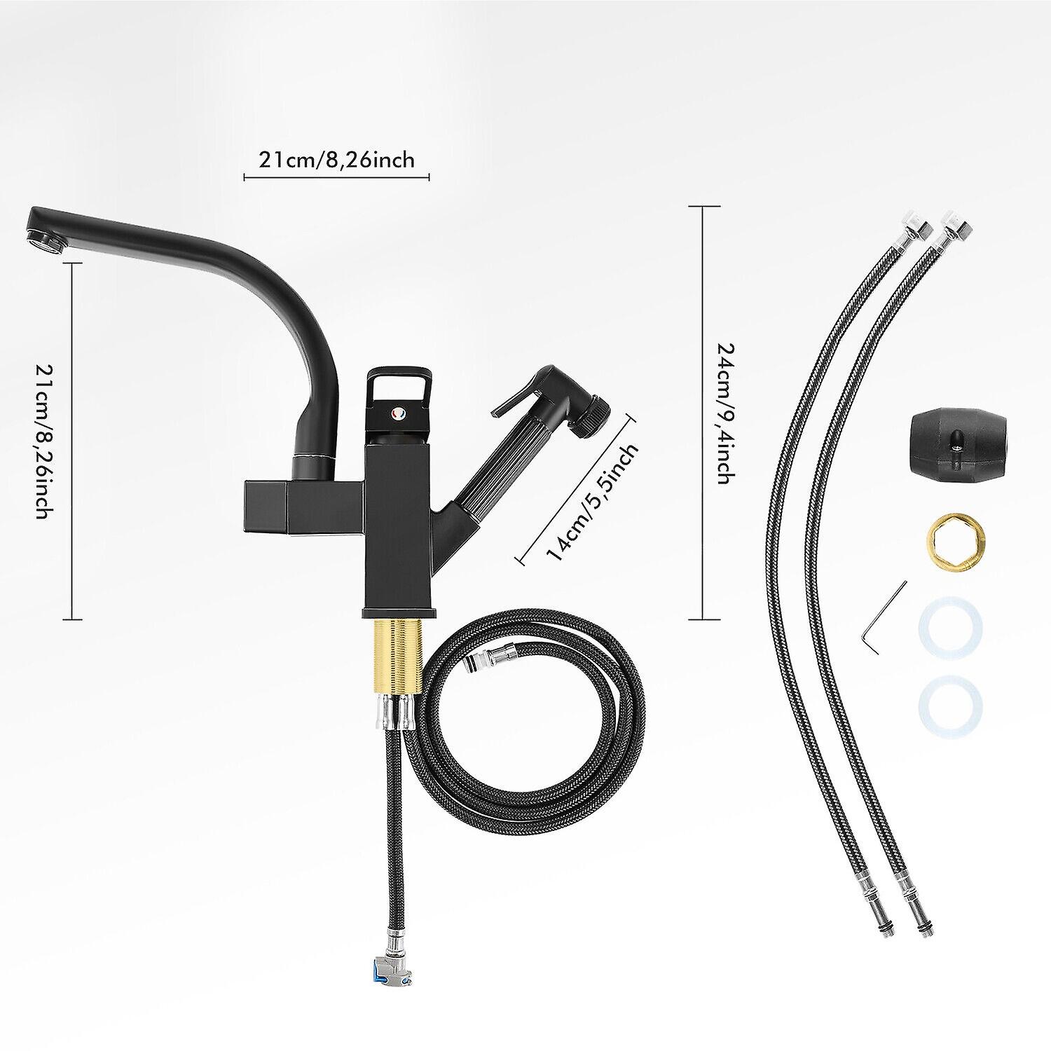 Black Kitchen Faucet with Pull-out Spray Head and 360° Rotation
