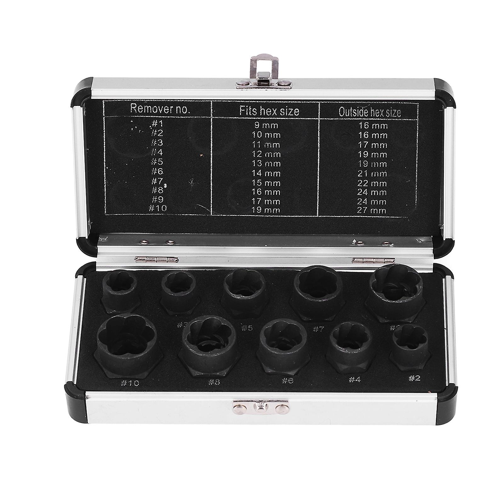 10Pcs Nut Remover Set Stripped Lug Bolt Broken Screw Extractor Hex Socket Tool Multiple Sizes