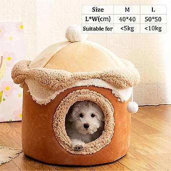 Hundehütte Höhle warmer Winter Tiefschlaf Haustiernest Geometrisches Eishaus Spaß Komfortnest für mittelrosa 48x48cm