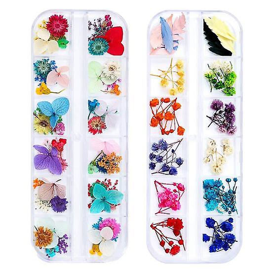 2 Boîtes/Set Ongles Séchés Autocollant 3D DIY Plusieurs Couleurs Mix Séché Fleur Manucure Décalcomanies pour Femme