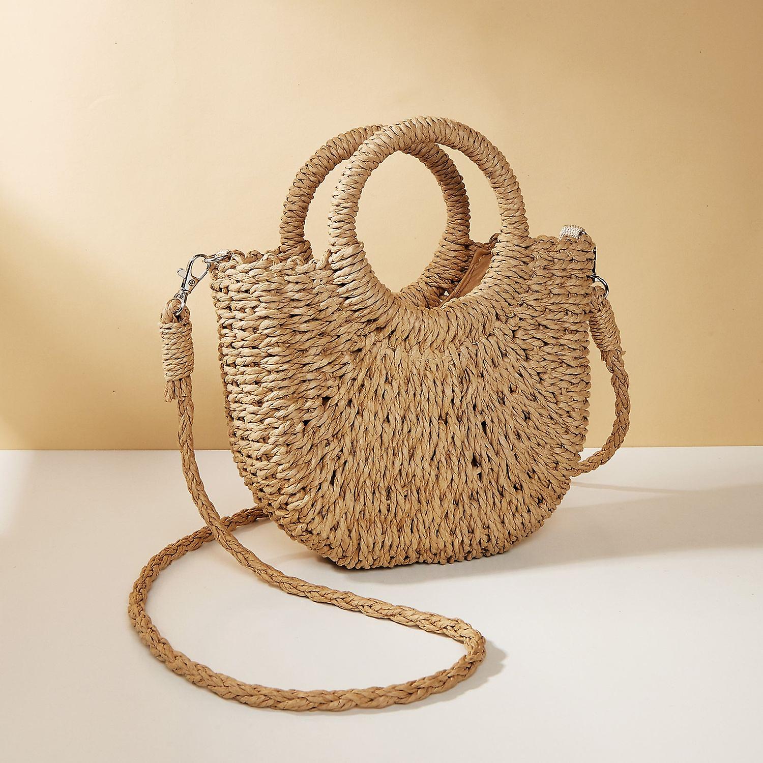 Half-moon Shape Woven Beach Tote Bag Camel
