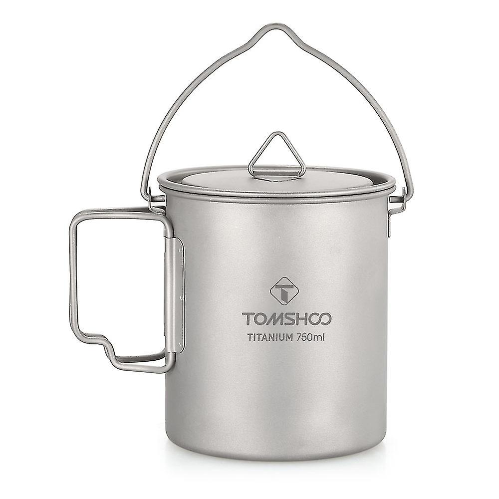 TOMSHOO Ultralight 750ml Titanium Pot Portable Titanium Water Mug Cup with Lid and Foldable Handle O
