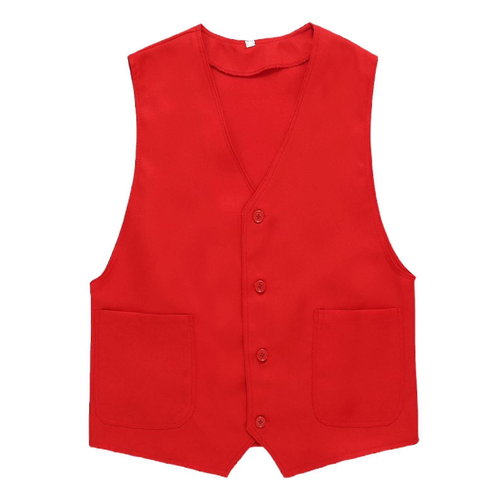 Work Clothes Vest V Neck Sleeveless Solid Color Single-breasted Buttons Working Clothing Pockets Cardigan Community Workers Vest For Fishing