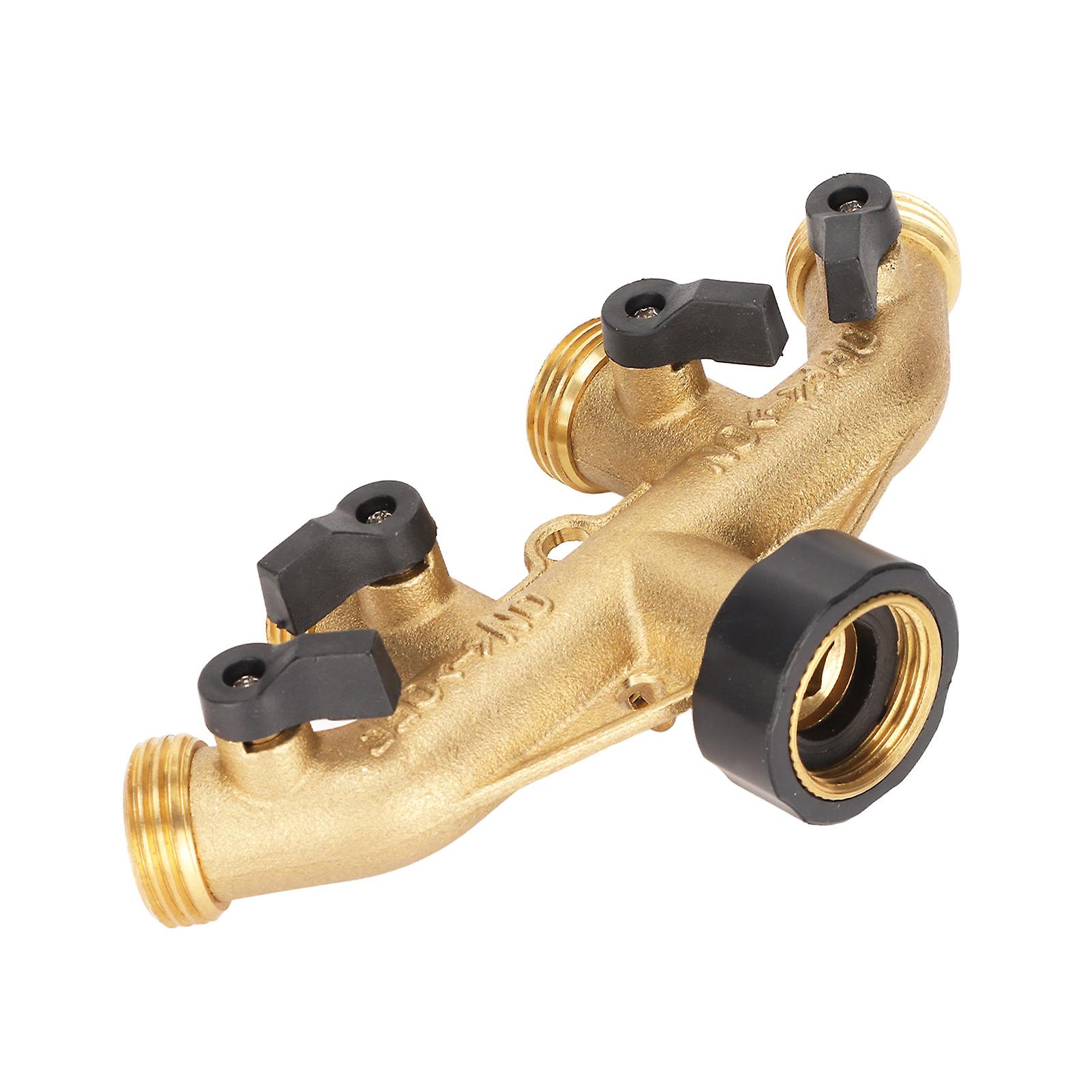 3/4in 4 Way Brass Garden Hose Splitter Wear Resistant Hose Connectors with Telescopic Water Pipe for Garden Watering