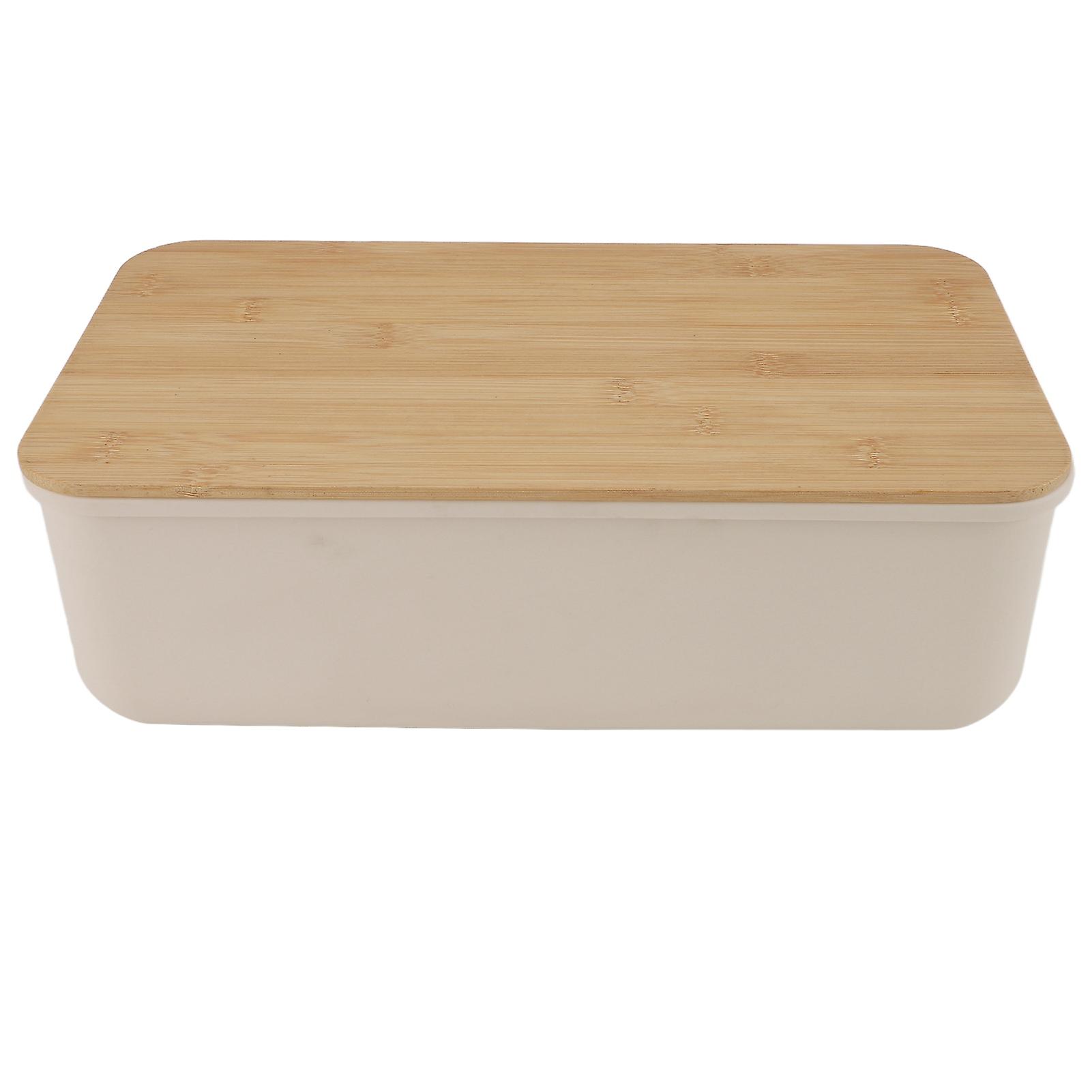 Butter Dish with Wooden Lid Multifunction Large Capacity Keep Freshness Butter Keeper Modern Bread Box for Kitchen Beige