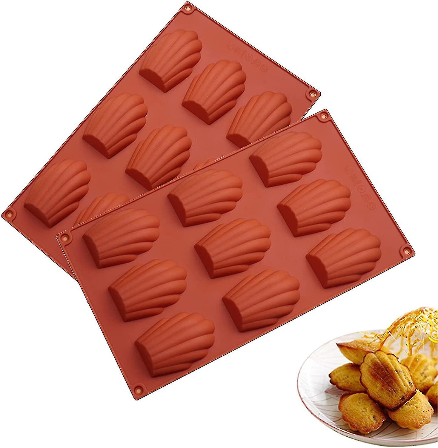 9 Hålrum Madeleine Pan, 2st Nonstick Silikon Madeleine Formar, Shell Shape Bakkaka Form Form (tegel Röd)