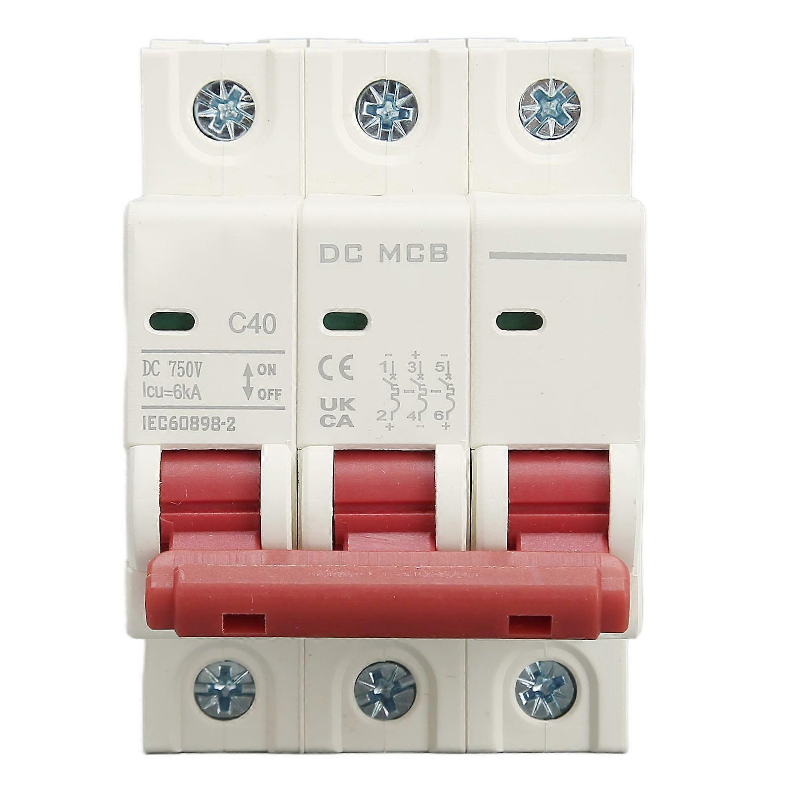 3P DC Circuit Breaker 6KA Breaking Capacity Overload Short Circuit Protection Air Switch for Solar PV System 40A 750V