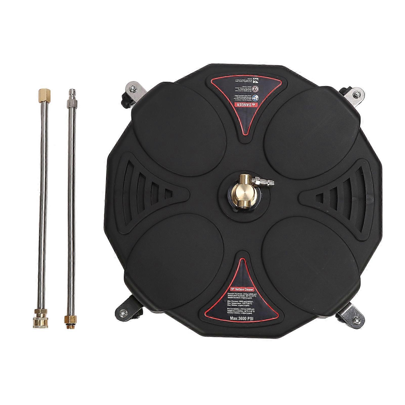 מכונת כביסה בלחץ 18 אינץ 'מנקה משטחים 3600PSI מכונת כביסה משטח כוח נירוסטה עם 4 גלגלים 2 שרביטים מאריכים לפטיו מדרכה בחניה שחור