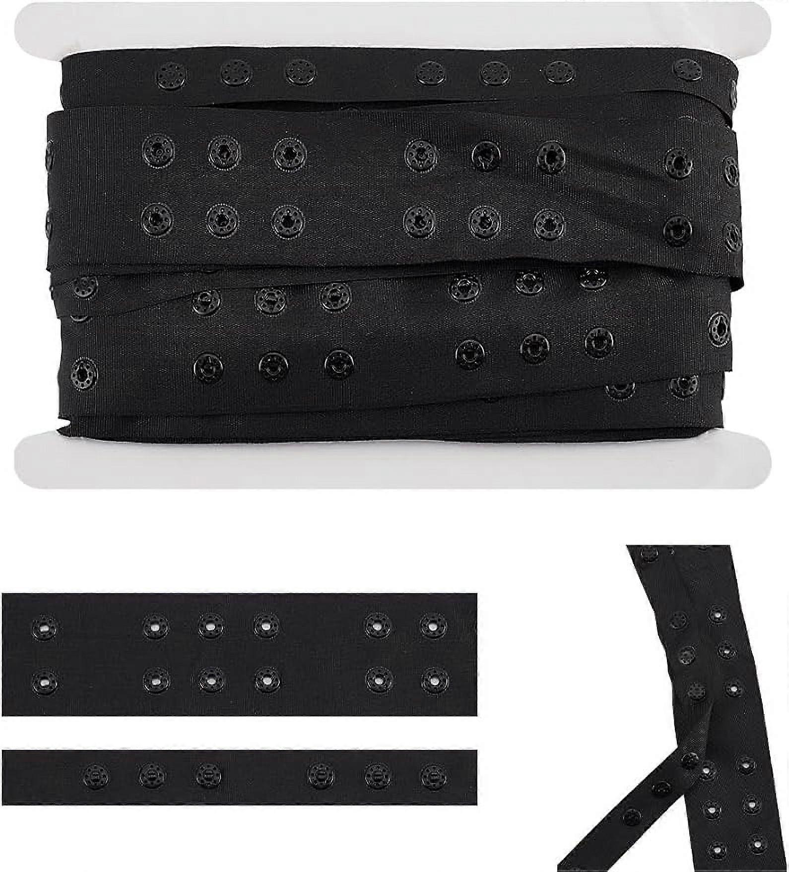 6 Yards Black Snap Ribbon 2 Row Snap Tape for Sewing Polyester Tape Button Strips with White Round Shape Fastener for Clothes Homemade Duvet T-Shirts 
