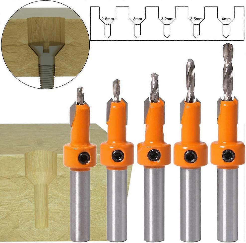 5pcs wood chamfer drill bit chamfer counter HSS tapered drill bit