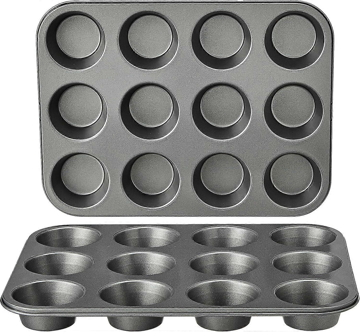 Set of 2 non-stick carbon steel muffin pans
