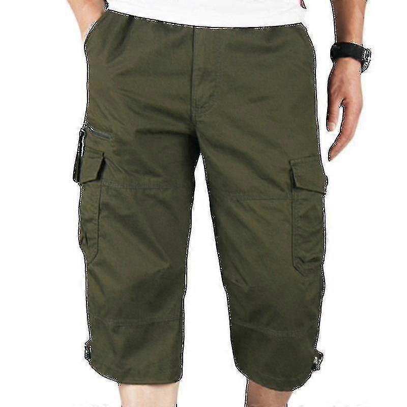 Calça cargo masculina de combate com elástico na cintura, comprimento 3/4, três quartos