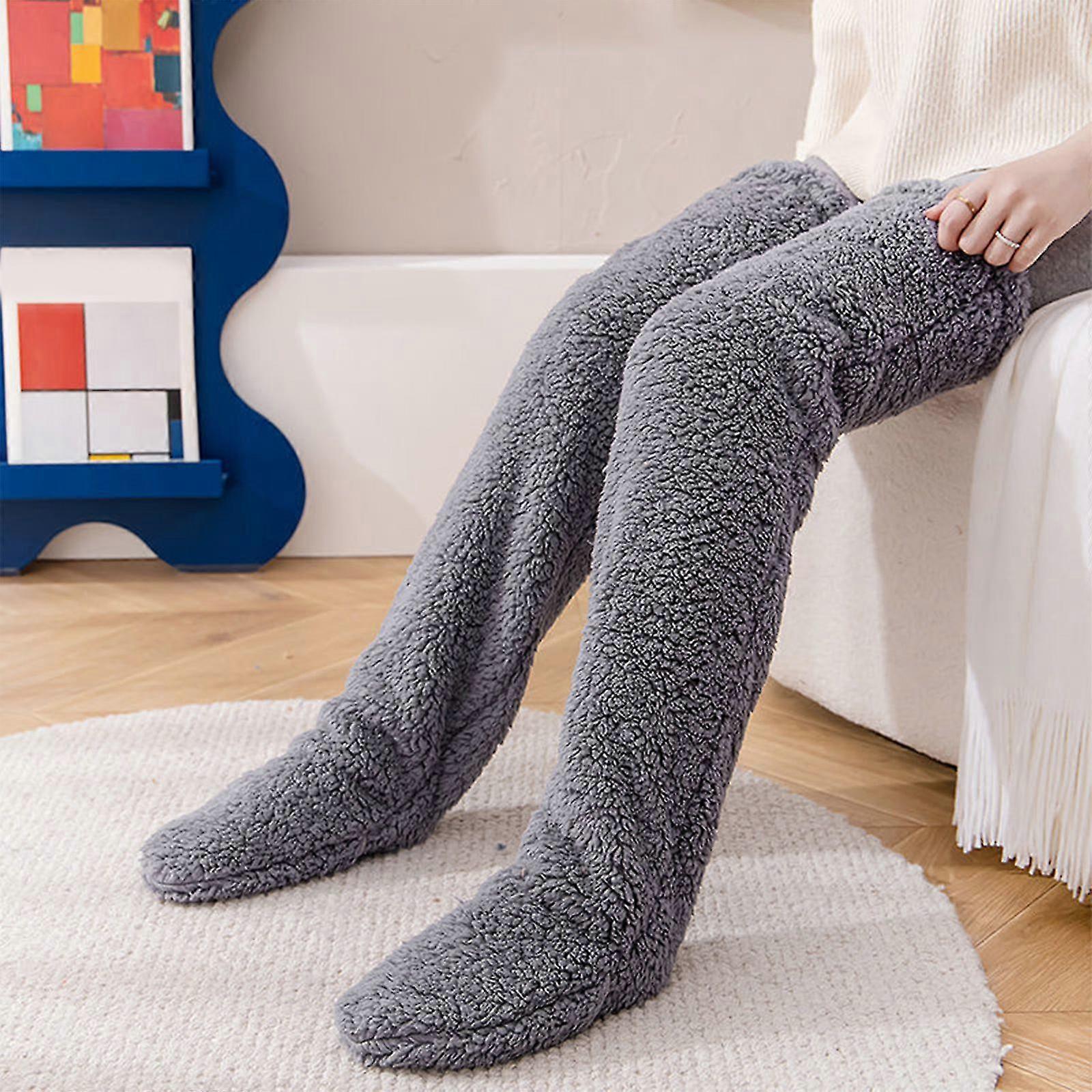 Over Knee High Fuzzy Socks Pairs, Plush Slipper Stockings Furry
