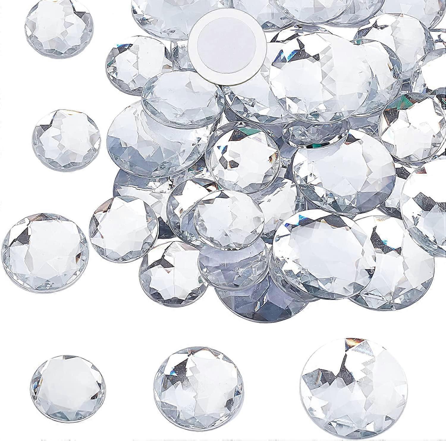 45Pcs Flat Back Round Acrylic Rhinestones 3 Sizes (30mm 25mm 20mm) with Container Clear Self-Adhesive Crystal Circle Gems Sparkling Plastic Stickers f