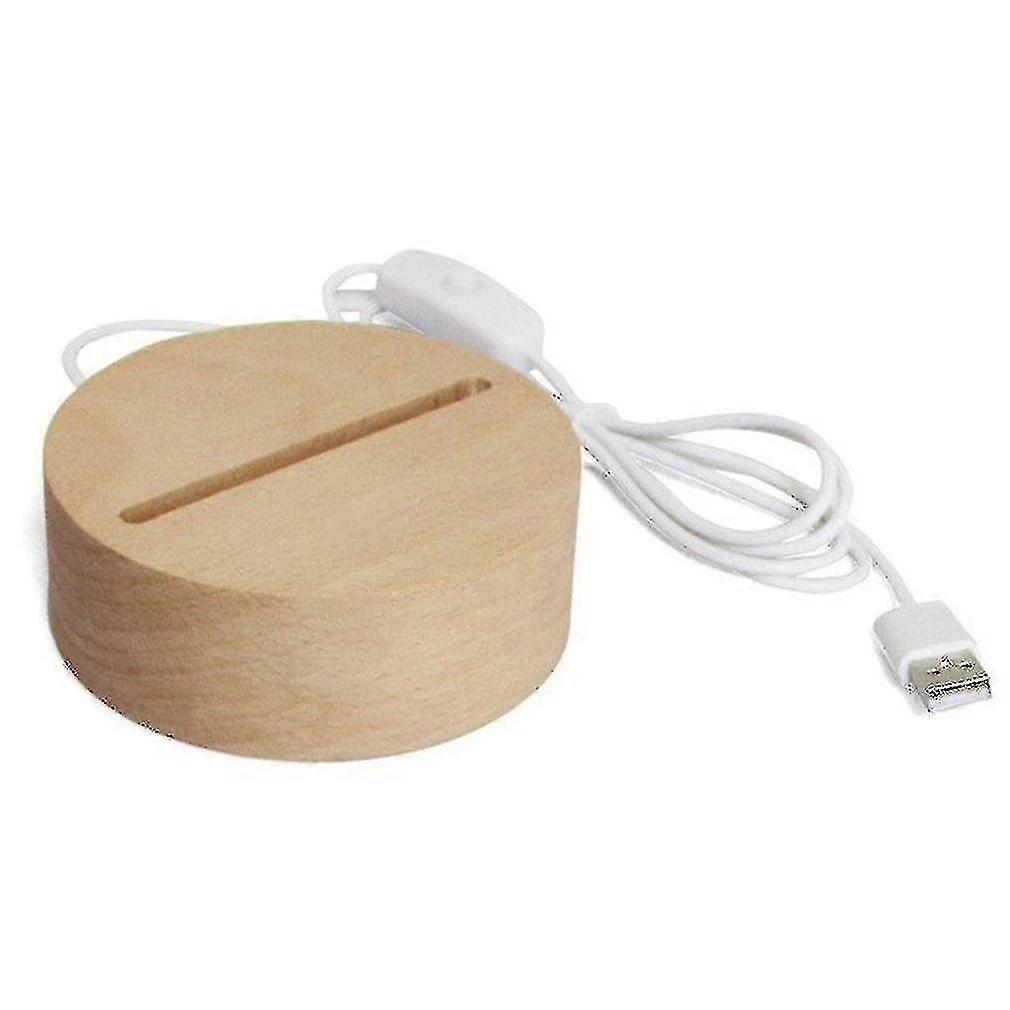 Lampe de table LED ronde avec base en bois et interrupteur USB, veilleuse moderne en acrylique 3D