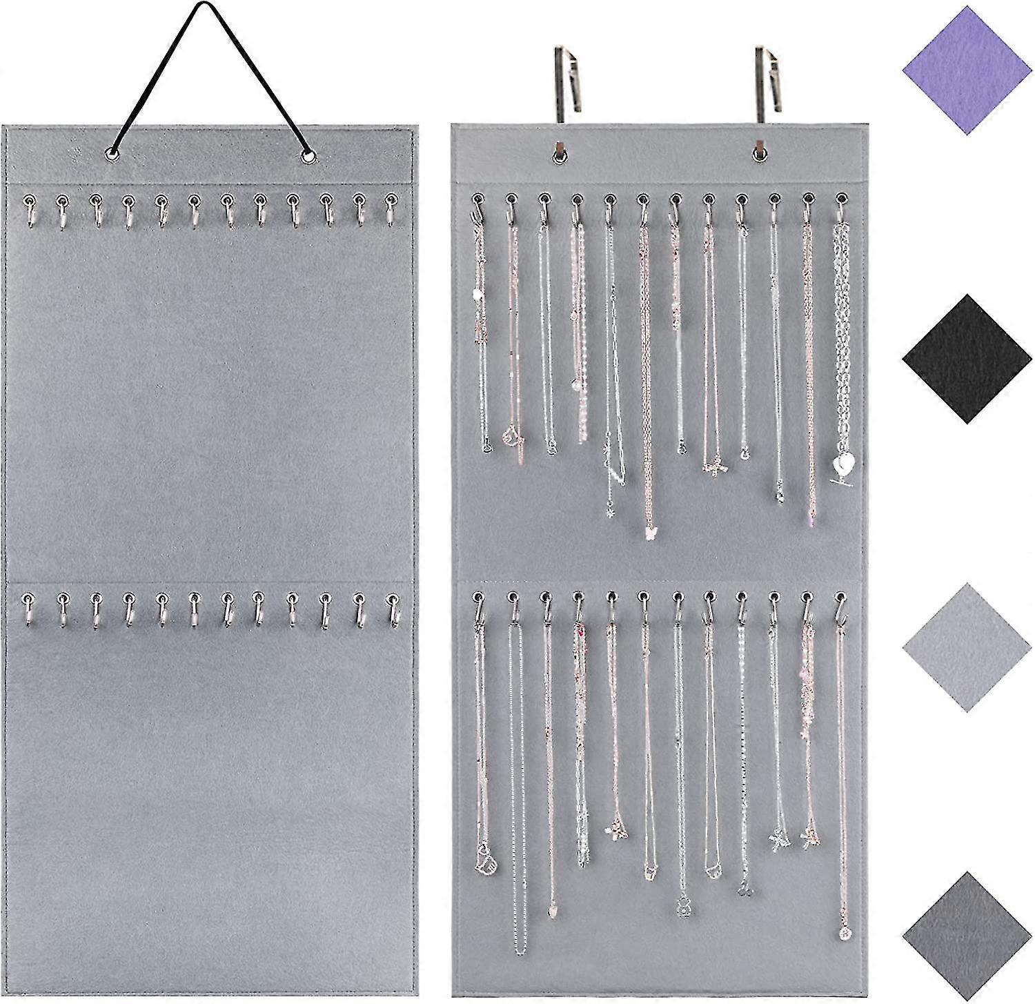 Κρεμαστός διοργανωτής κοσμημάτων, κάτοχος κολιέ με 24 γάντζους - Jewlwey διοργανωτής επιτοίχιος τοποθετημένος για τα σκουλαρίκια κολιέ βραχιόλι επίδειξη (ανοιχτό γκρι)