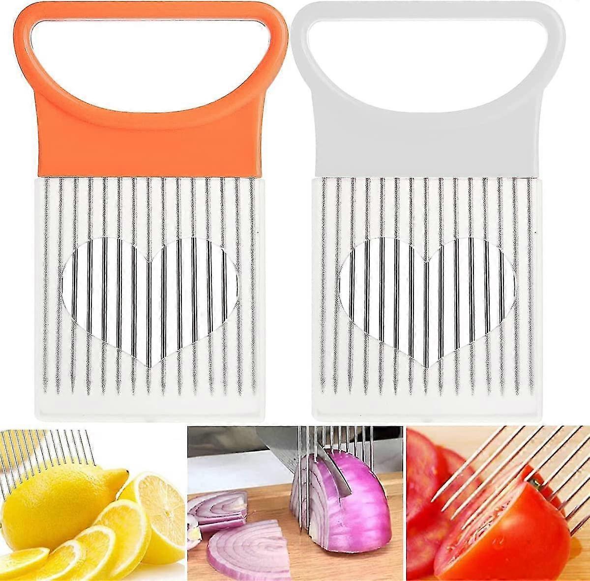 2pcs Kitchen Cutting Tool Slicer Holder (orange + Blanc)