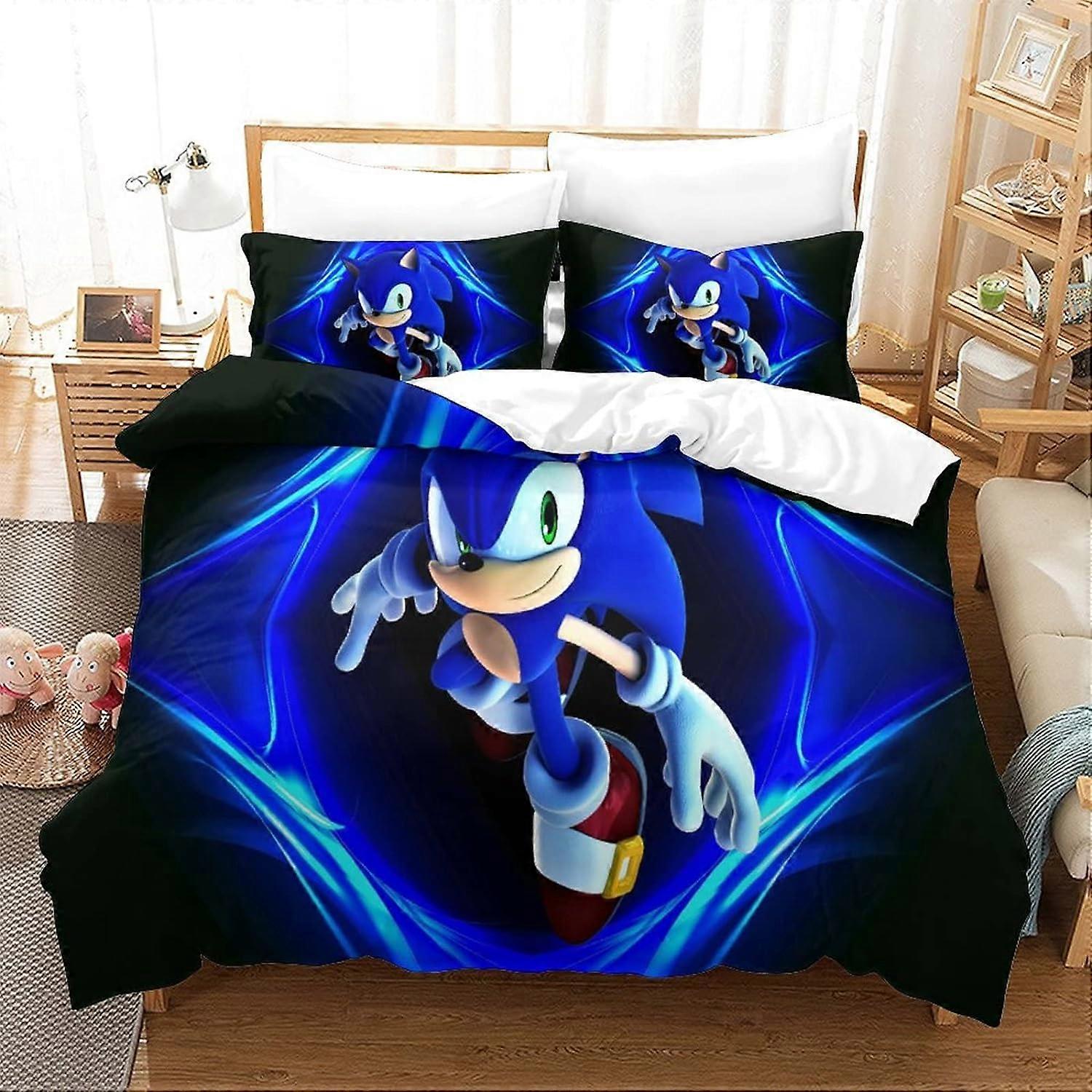 Sonic D Duvet Cover Set Cartoon Game Characters Soft Microfiber Bedding Set with Zipper Closure Pieces Set for Kids Teens