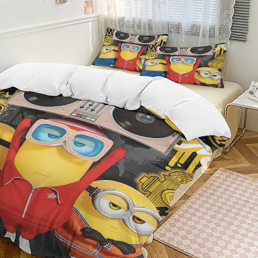 x252 Minion Conjunto de Cama de 3 Peças Quente e Confortável Conjunto de Capa de Edredom com 1 Capa de Edredom e 2 Fronhas para Quarto b252