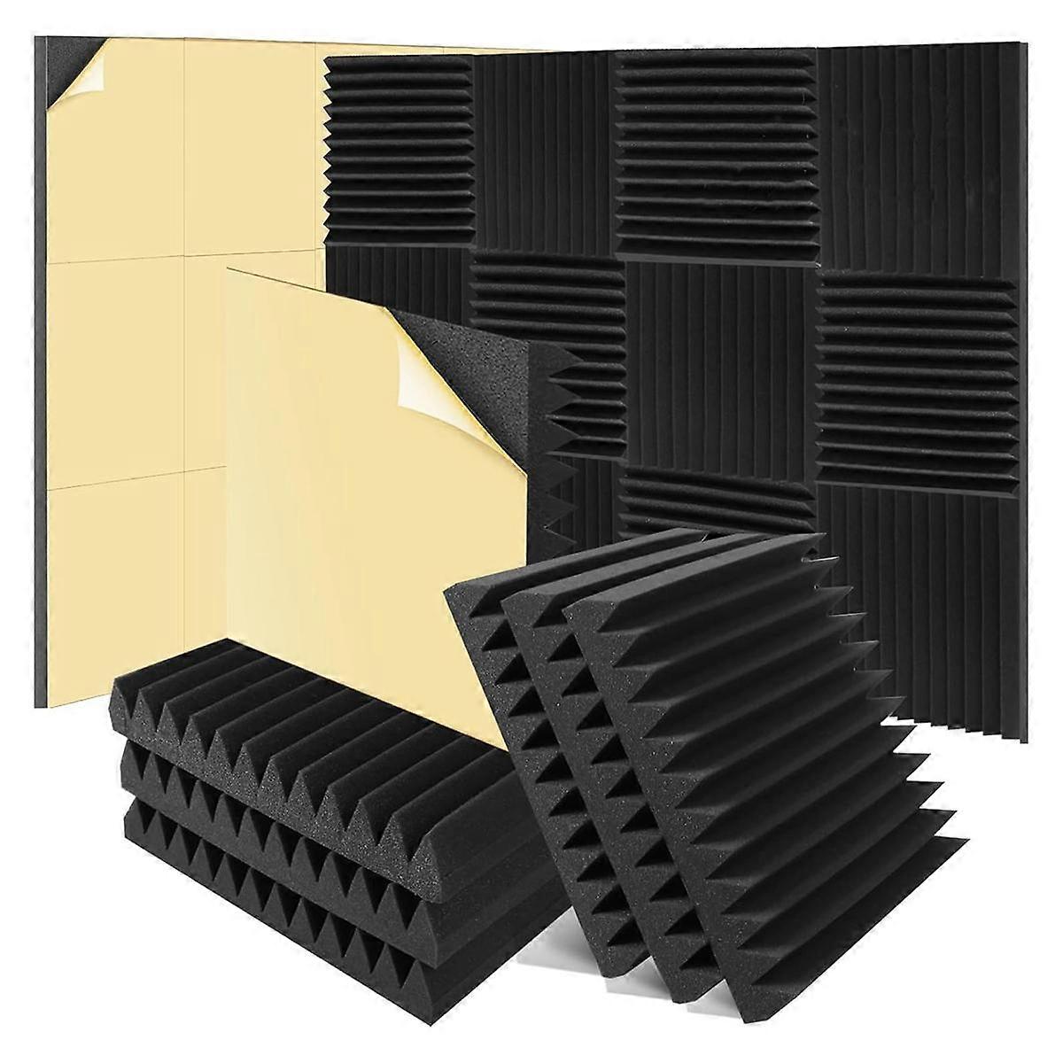 6 Pack Sound Proof Foam Panels 2 X 12 X 12 inch Self-Adhesive High Density Wedge Acoustic Foam Soun