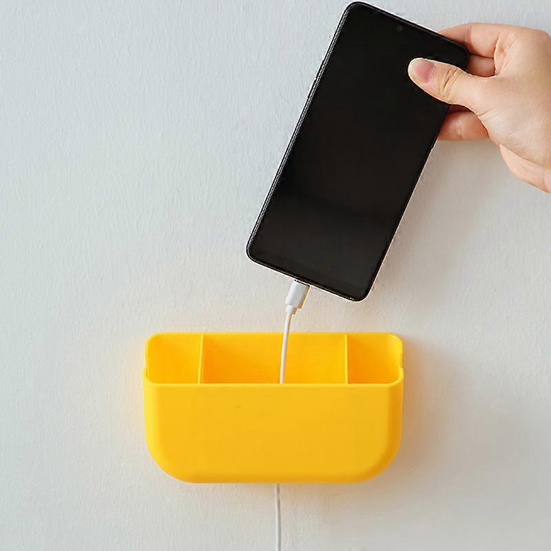 Wall-Mounted Three-Cell Storage Box Shelf with Mobile Phone Charging Port Toothbrush and Toothpaste